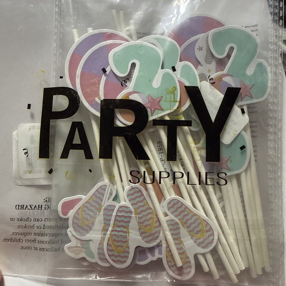 I0269-24Pc 2 Groovy Pool Party Birthday Cake Cupcake Toppers Pastel Summer Decor
